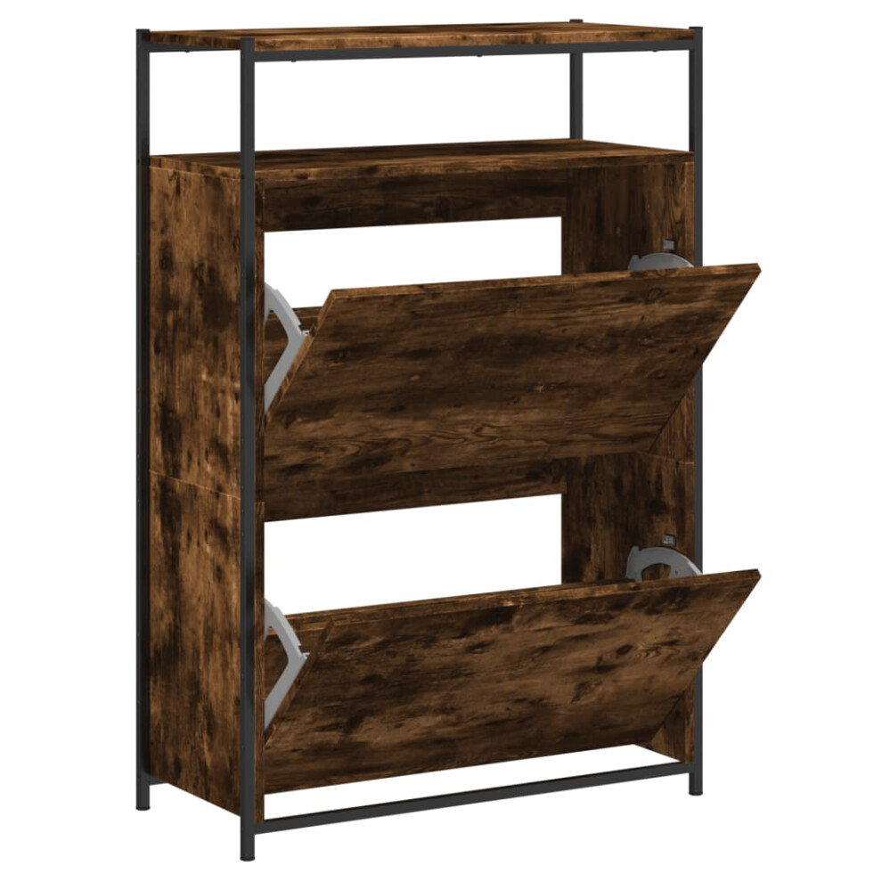 Vidaxl (Smoked Oak, 75 X 34 X 112 Cm) Shoe Cabinet With 4 Flip-Drawers Shoe Storage Shelf Rack Grey Sonoma