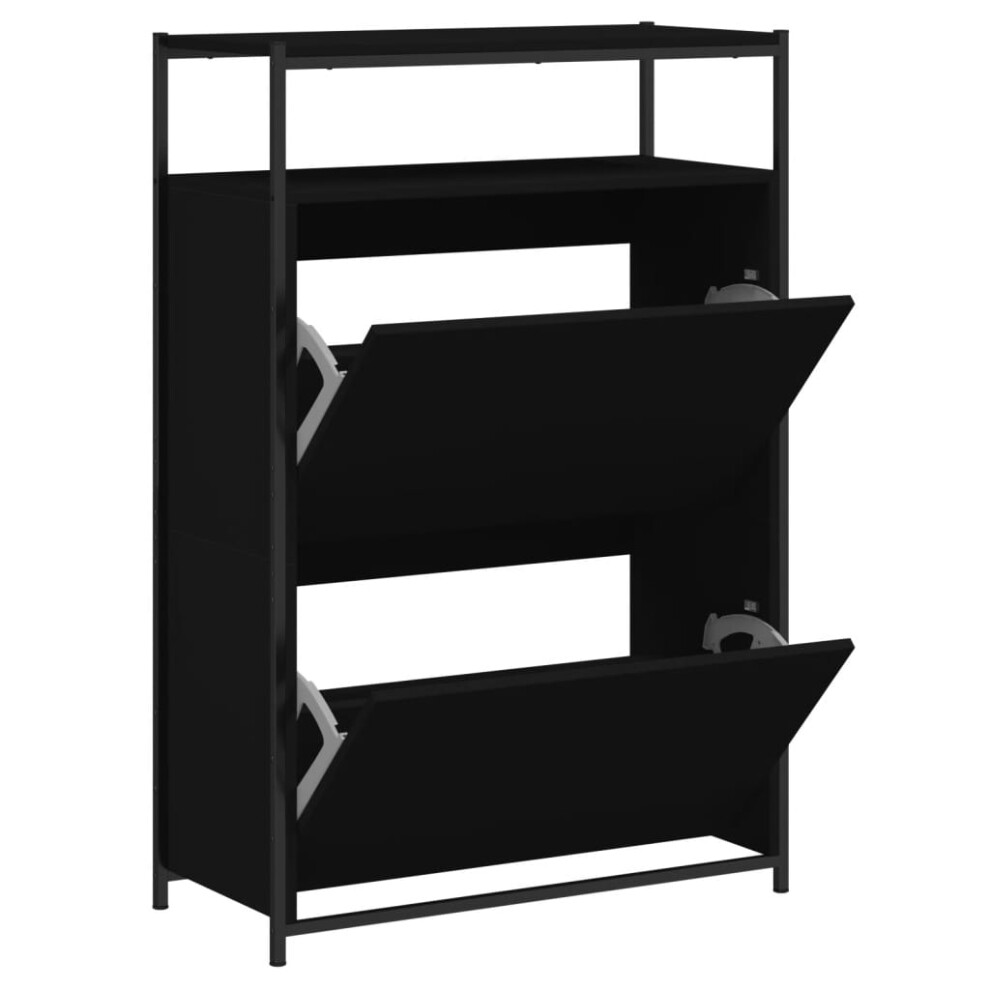 Vidaxl (Black, 75 X 34 X 112 Cm) Shoe Cabinet With 4 Flip-Drawers Shoe Storage Shelf Rack Grey Sonoma