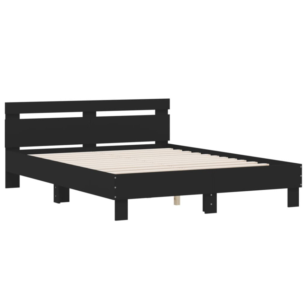 Vidaxl (Black, 140 X 200 Cm) Bed Frame With Headboard Bed Base Mattress Foundation Engineered Wood