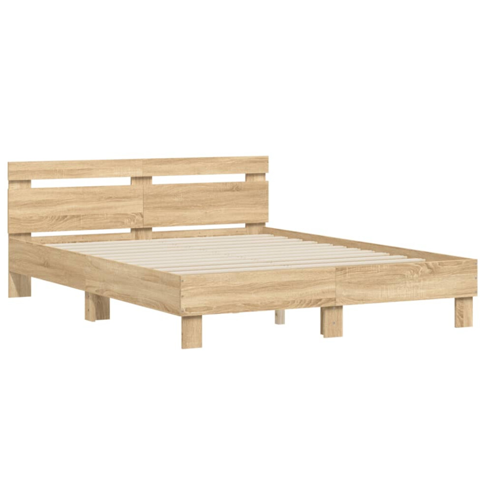 Vidaxl (Sonoma Oak, 140 X 200 Cm) Bed Frame With Headboard Bed Base Mattress Foundation Engineered Wood