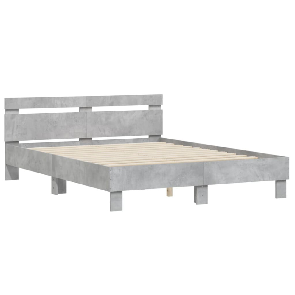 Vidaxl (Concrete Grey, 140 X 200 Cm) Bed Frame With Headboard Bed Base Mattress Foundation Engineered Wood