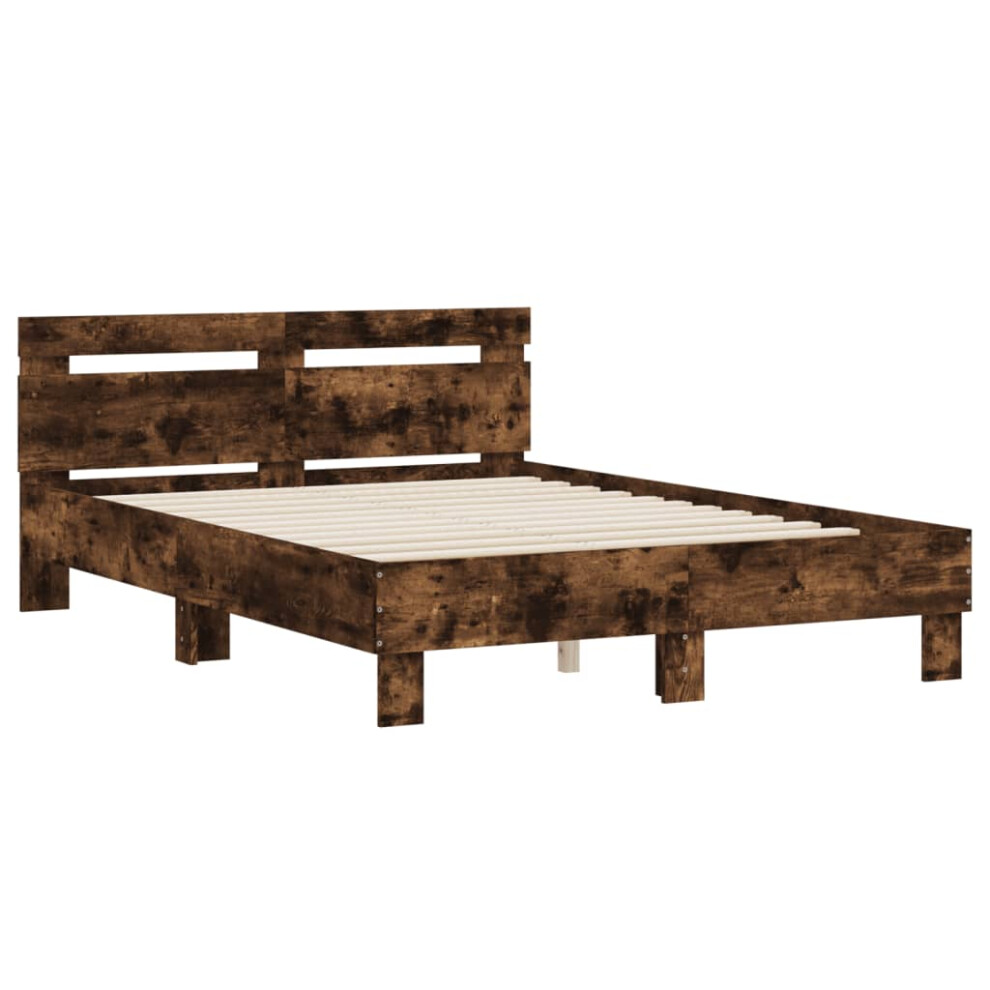 (smoked oak, 120 x 200 cm) vidaXL Bed Frame with Headboard Bed Base Mattress Foundation Engineered Wood