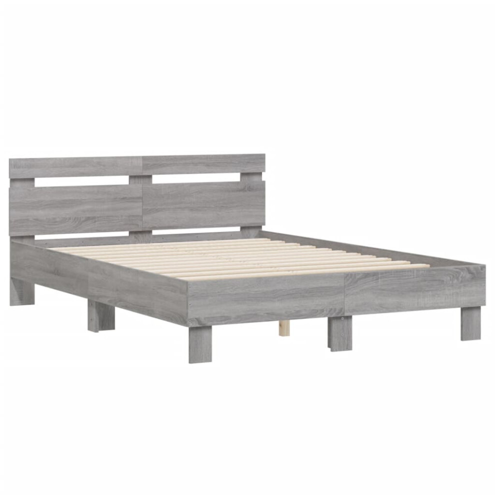 Vidaxl (Grey Sonoma, 120 X 200 Cm) Bed Frame With Headboard Bed Base Mattress Foundation Engineered Wood