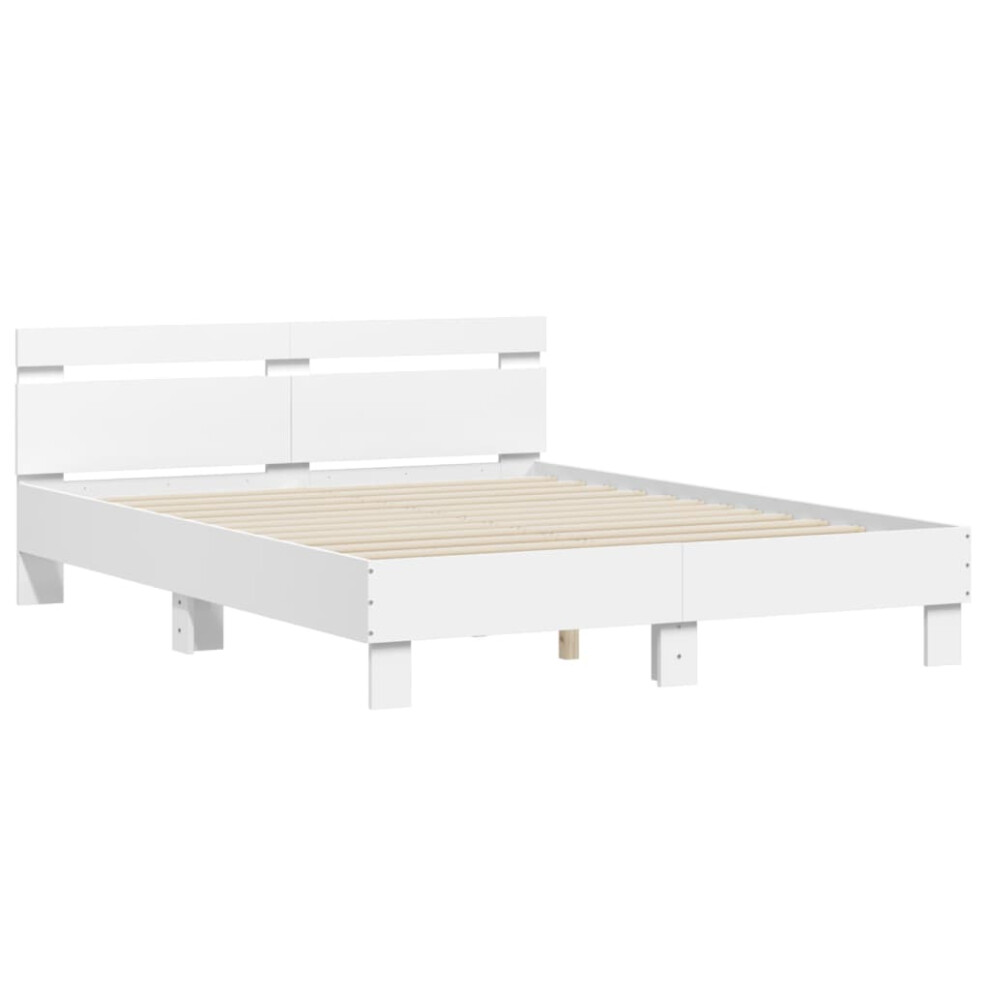 Vidaxl (White, 140 X 190 Cm) Bed Frame With Headboard Bed Base Mattress Foundation Engineered Wood