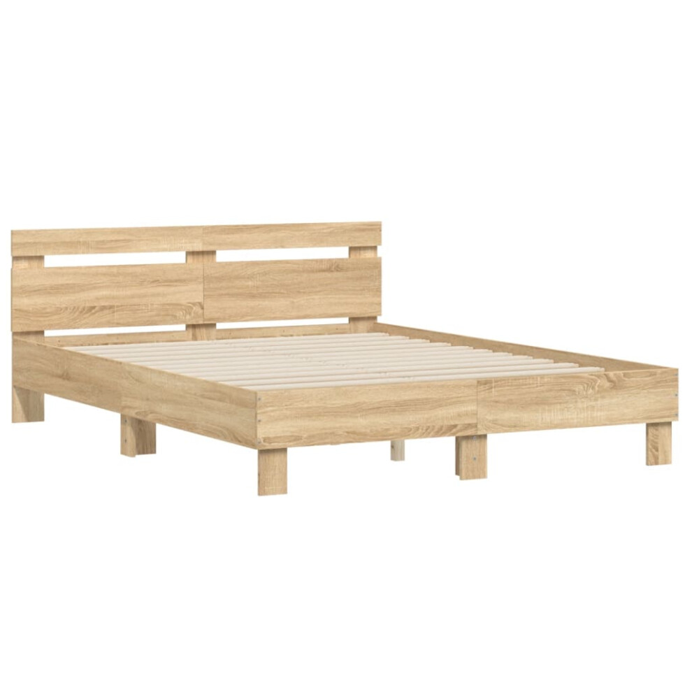 Vidaxl (Sonoma Oak, 140 X 190 Cm) Bed Frame With Headboard Bed Base Mattress Foundation Engineered Wood