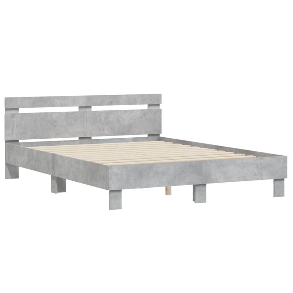 (concrete grey, 140 x 190 cm) vidaXL Bed Frame with Headboard Bed Base Mattress Foundation Engineered Wood