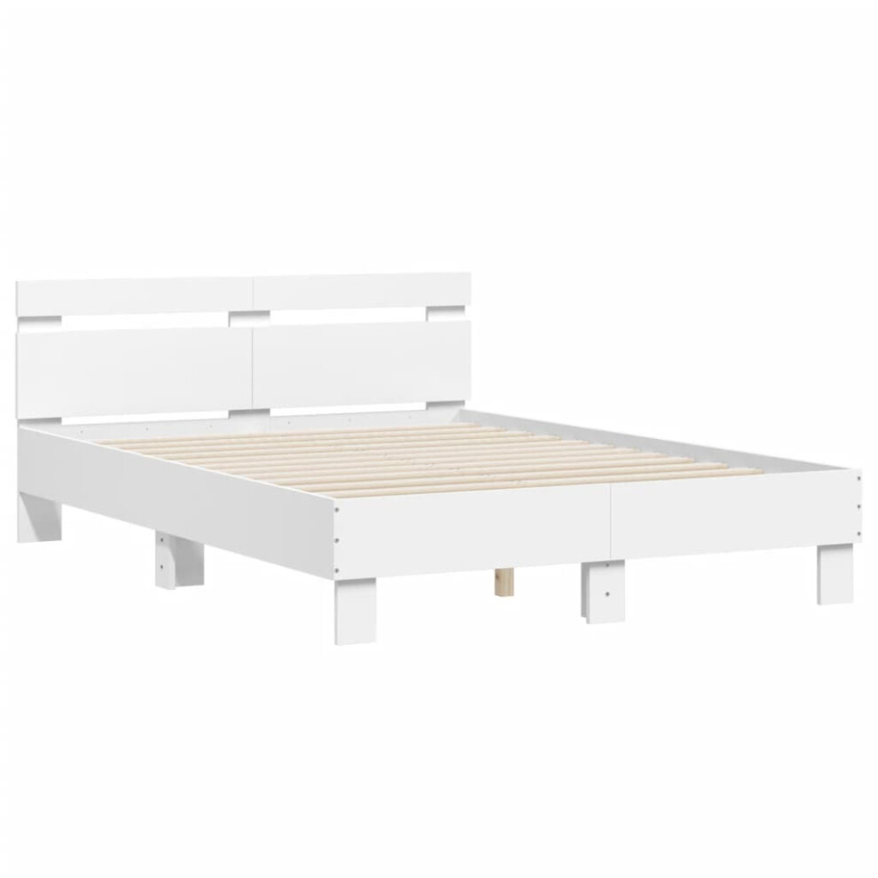 Vidaxl (White, 135 X 190 Cm) Bed Frame With Headboard Bed Base Mattress Foundation Engineered Wood