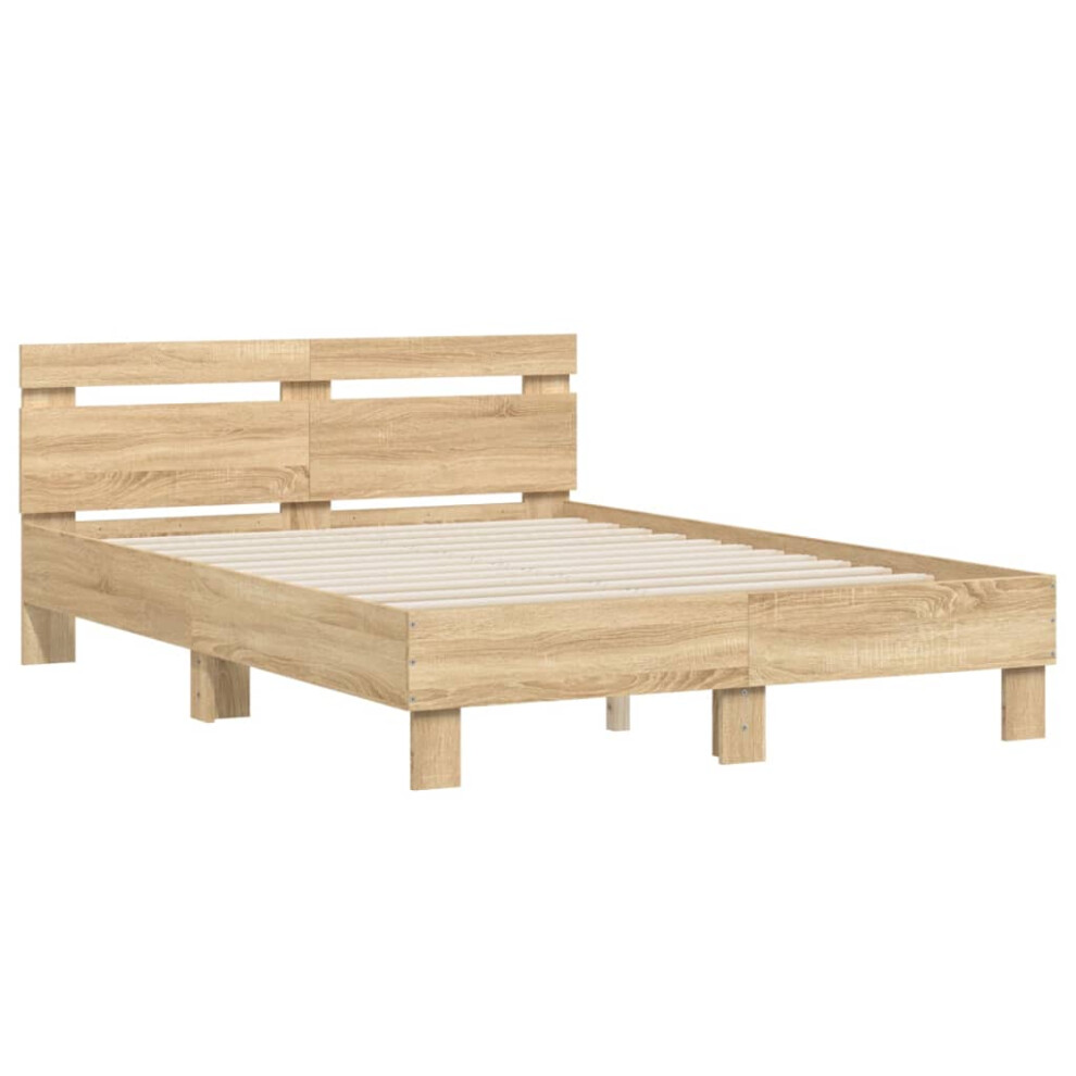 Vidaxl (Sonoma Oak, 135 X 190 Cm) Bed Frame With Headboard Bed Base Mattress Foundation Engineered Wood