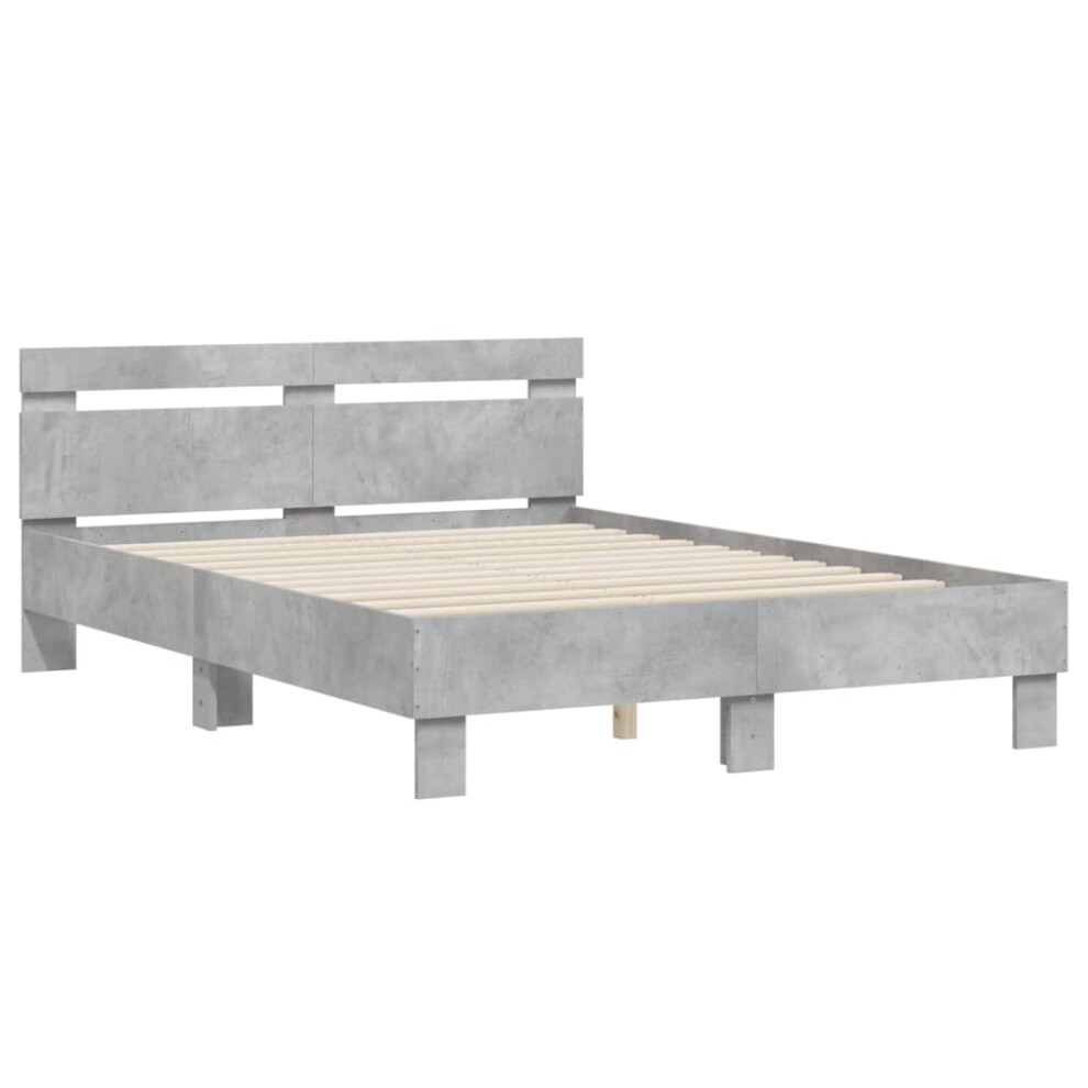 Vidaxl (Concrete Grey, 135 X 190 Cm) Bed Frame With Headboard Bed Base Mattress Foundation Engineered Wood