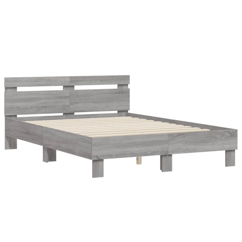 (grey sonoma, 120 x 190 cm) vidaXL Bed Frame with Headboard Bed Base Mattress Foundation Engineered Wood