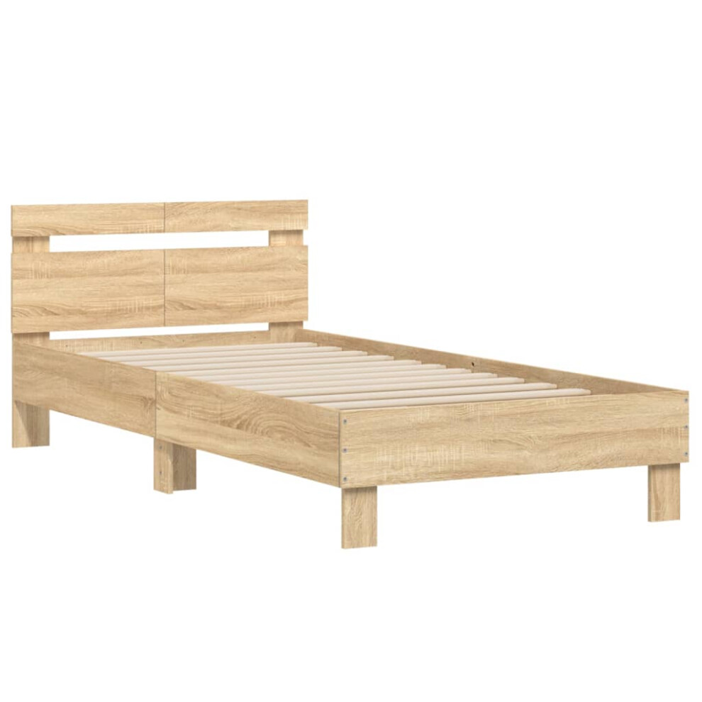 (sonoma oak, 100 x 200 cm) vidaXL Bed Frame with Headboard Bed Base Mattress Foundation Engineered Wood