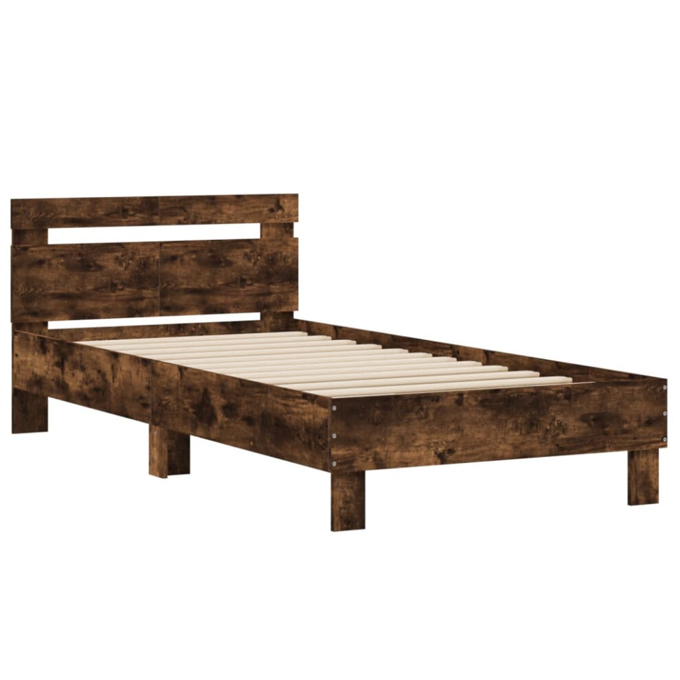 (smoked oak, 100 x 200 cm) vidaXL Bed Frame with Headboard Bed Base Mattress Foundation Engineered Wood