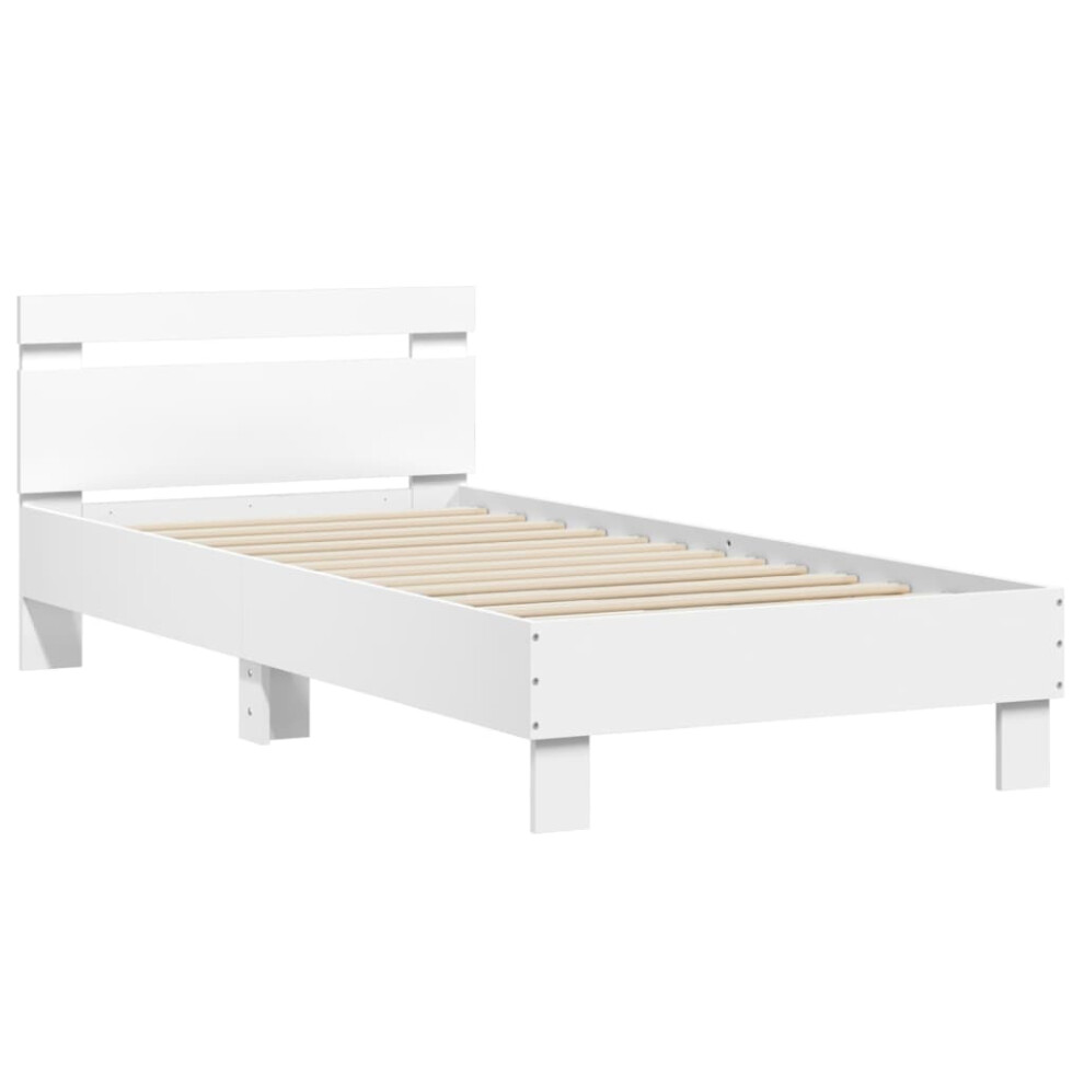 Vidaxl (White, 90 X 200 Cm) Bed Frame With Headboard Bed Base Mattress Foundation Engineered Wood