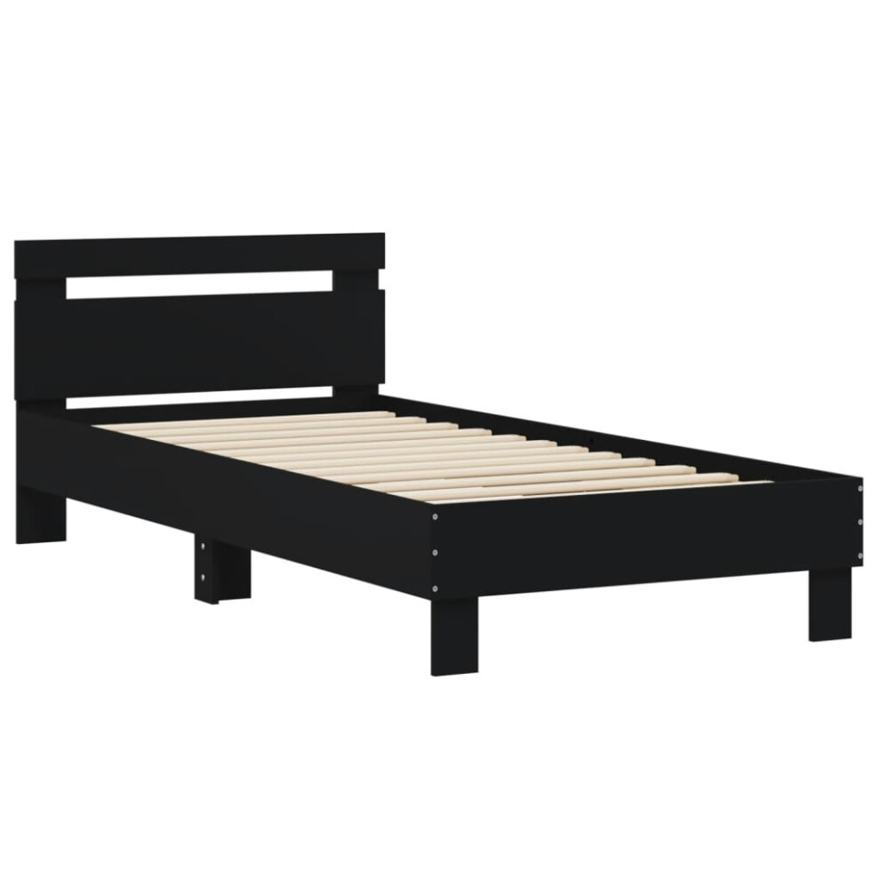 (black, 90 x 200 cm) vidaXL Bed Frame with Headboard Bed Base Mattress Foundation Engineered Wood