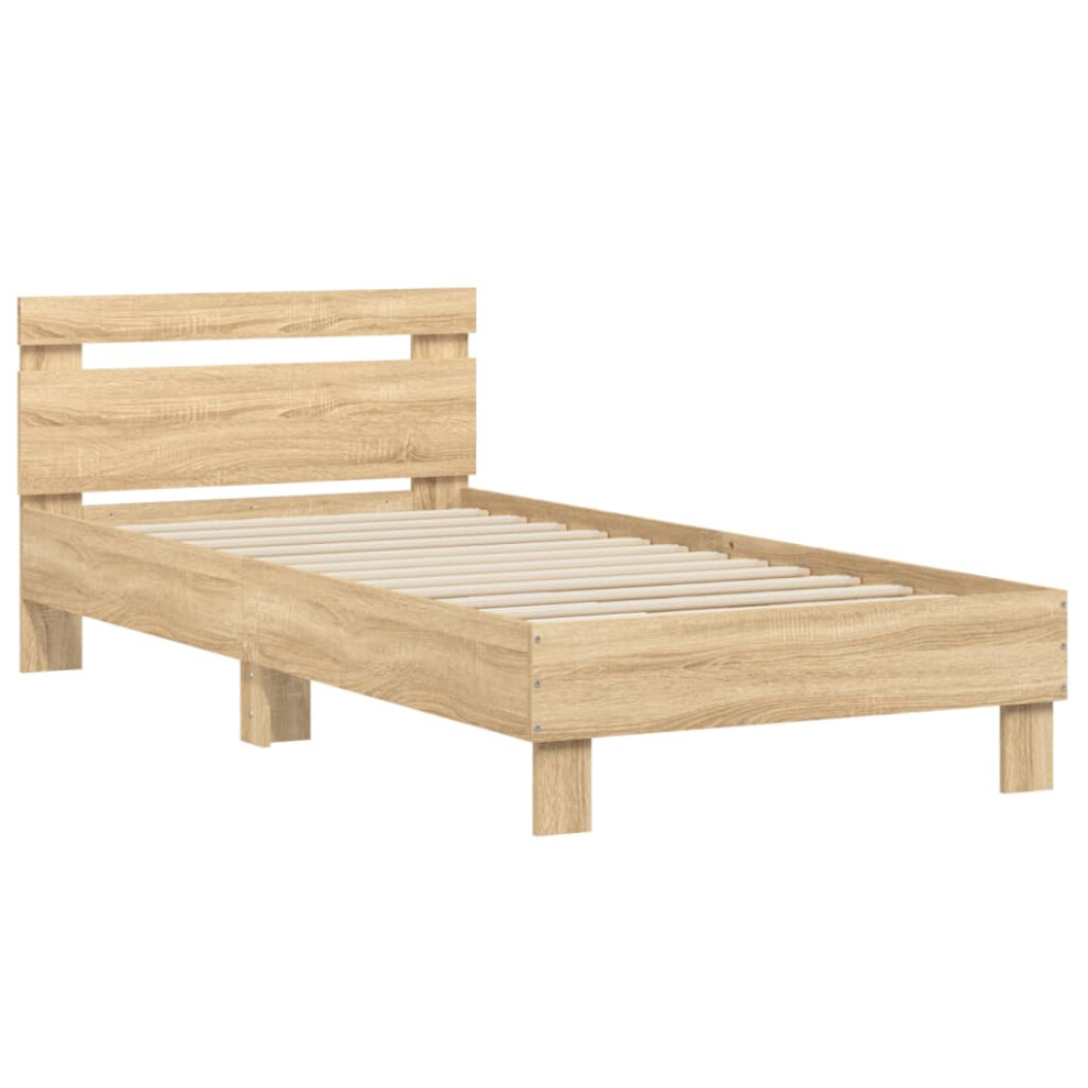 (sonoma oak, 90 x 200 cm) vidaXL Bed Frame with Headboard Bed Base Mattress Foundation Engineered Wood