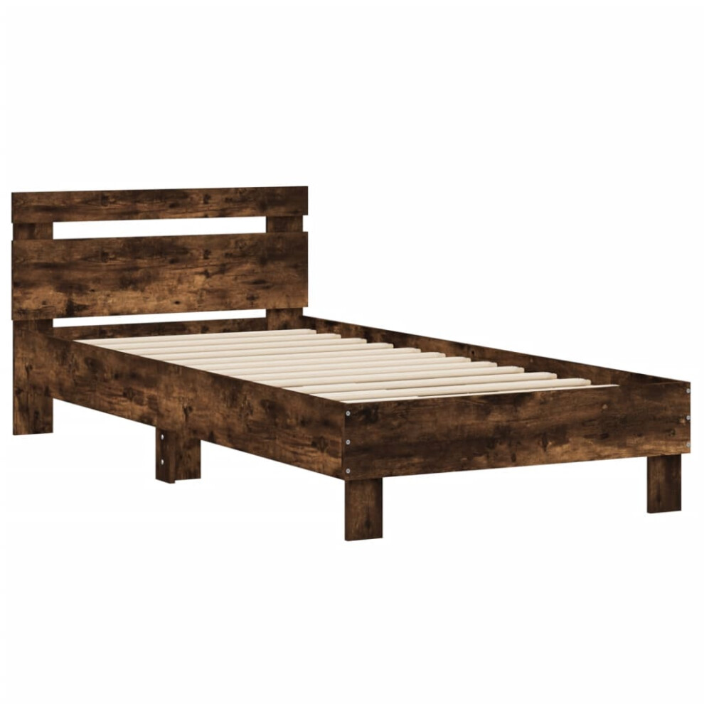 Vidaxl (Smoked Oak, 90 X 200 Cm) Bed Frame With Headboard Bed Base Mattress Foundation Engineered Wood