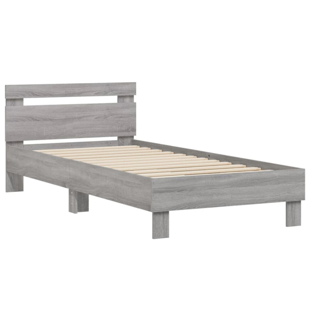 Vidaxl (Grey Sonoma, 90 X 200 Cm) Bed Frame With Headboard Bed Base Mattress Foundation Engineered Wood