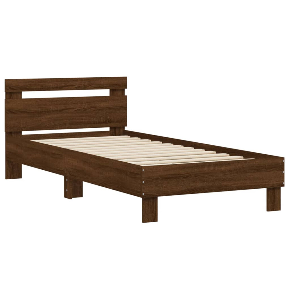 (brown oak, 90 x 200 cm) vidaXL Bed Frame with Headboard Bed Base Mattress Foundation Engineered Wood