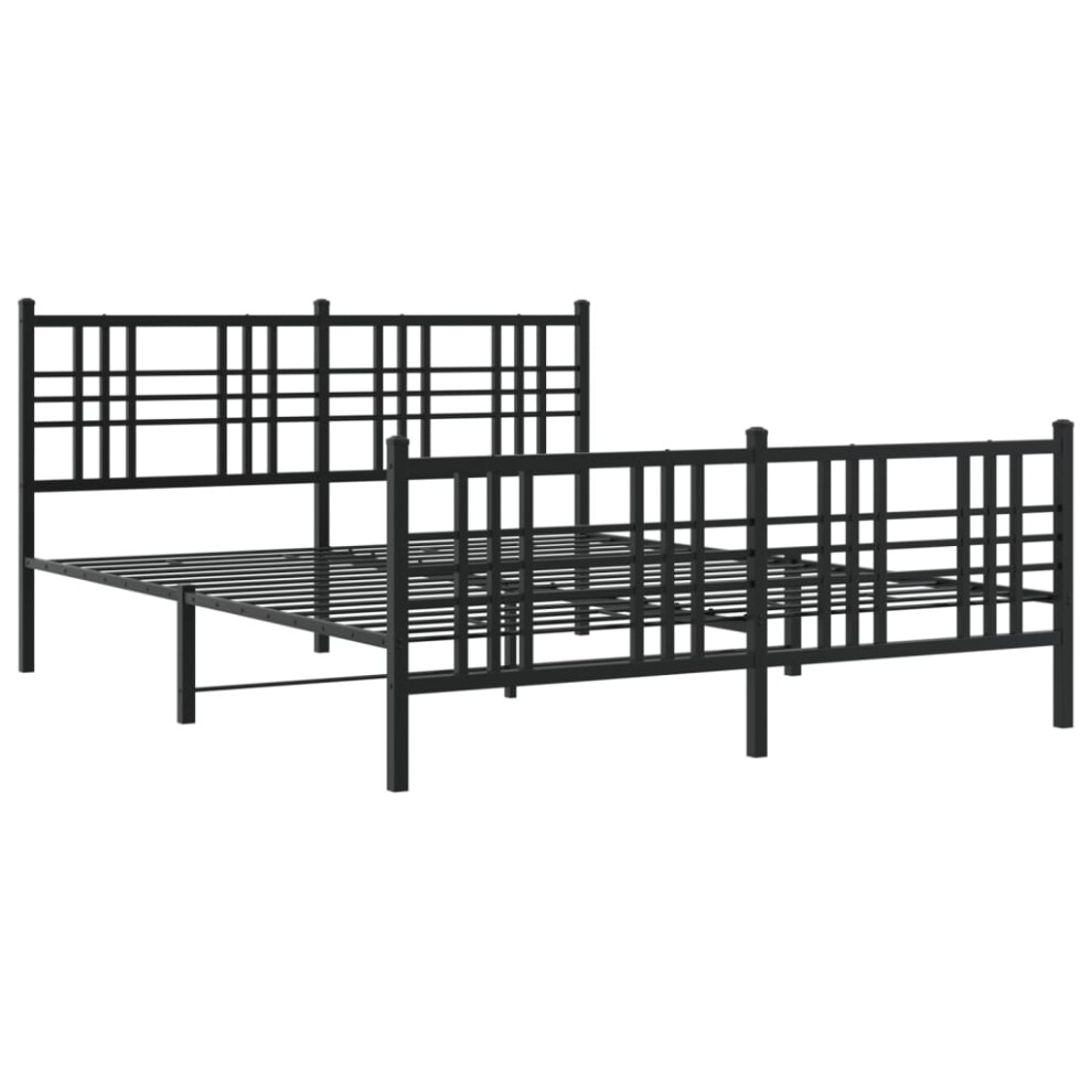 Vidaxl (Black, 150X200 Cm/With Headboard & Footboard) Metal Bed Frame With Headboard Home Bed Base Bedstead Black 100X200 Cm