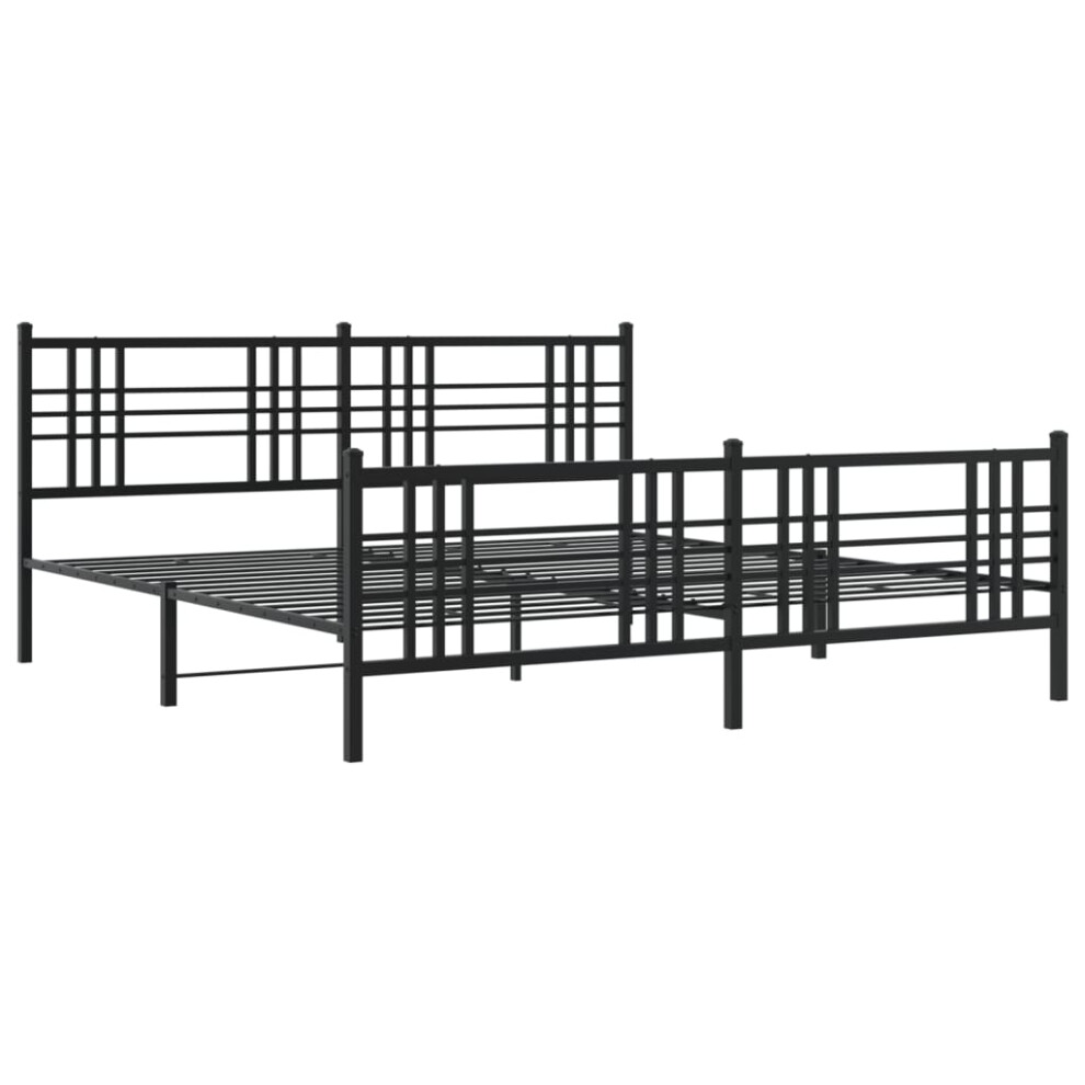 Vidaxl (Black, 200X200 Cm/With Headboard & Footboard) Metal Bed Frame With Headboard Home Bed Base Bedstead Black 100X200 Cm