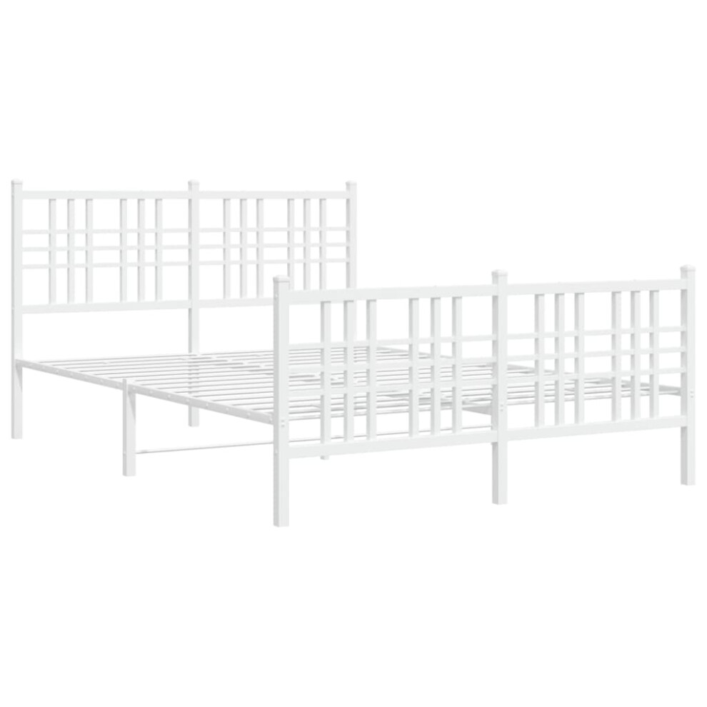 Vidaxl (White, 135X190 Cm/With Headboard & Footboard) Metal Bed Frame With Headboard Home Bed Base Bedstead Black 100X200 Cm