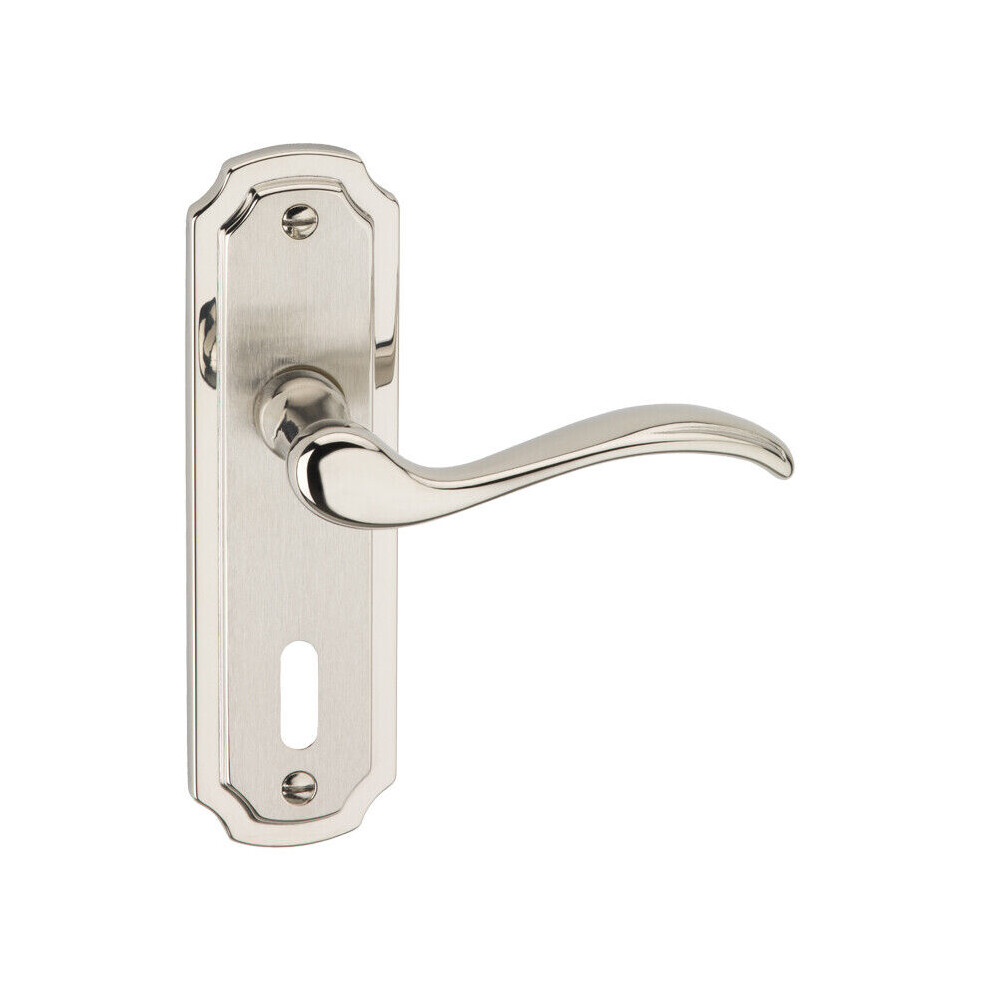 (Satin Nickel Keyhole) Metal Lever Latch Door Handles Set Round Rose