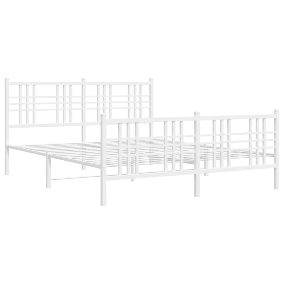 Vidaxl (White, 160X200 Cm/With Headboard & Footboard) Metal Bed Frame With Headboard Home Bed Base Bedstead Black 100X200 Cm White,Black