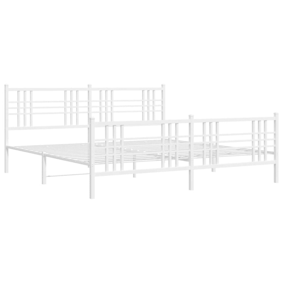 Vidaxl (White, 200X200 Cm/With Headboard & Footboard) Metal Bed Frame With Headboard Home Bed Base Bedstead Black 100X200 Cm