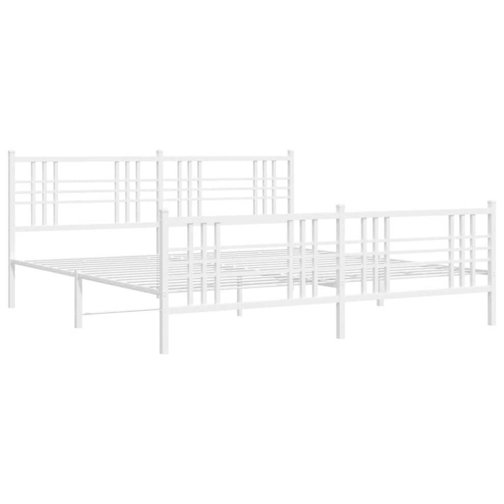 Vidaxl (White, 193X203 Cm/With Headboard & Footboard) Metal Bed Frame With Headboard Home Bed Base Bedstead Black 100X200 Cm