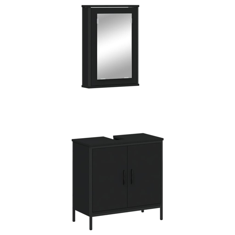 (black) vidaXL Bathroom Furniture Set 2 Piece Storage Sink Cabinet Engineered Wood