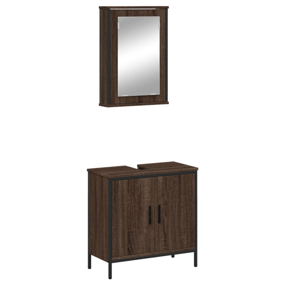 (brown oak) vidaXL Bathroom Furniture Set 2 Piece Storage Sink Cabinet Engineered Wood