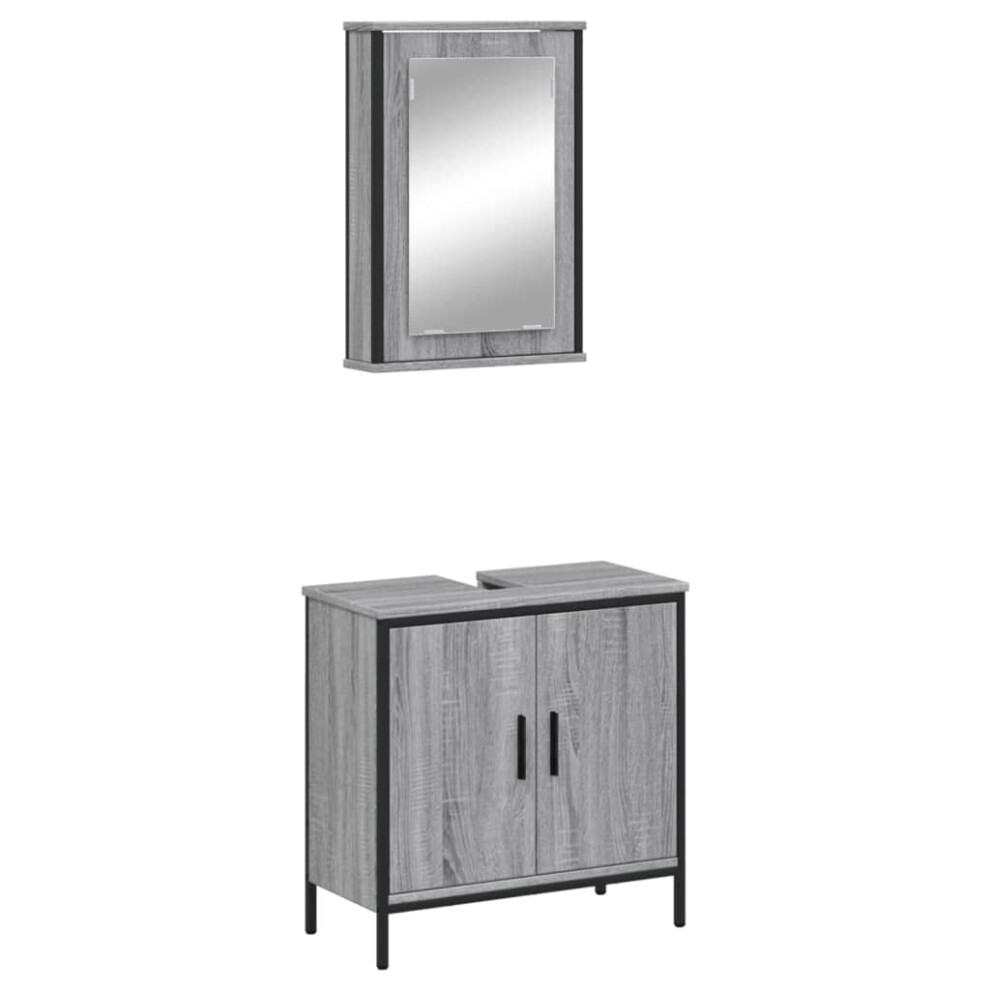 (grey sonoma) vidaXL Bathroom Furniture Set 2 Piece Storage Sink Cabinet Engineered Wood