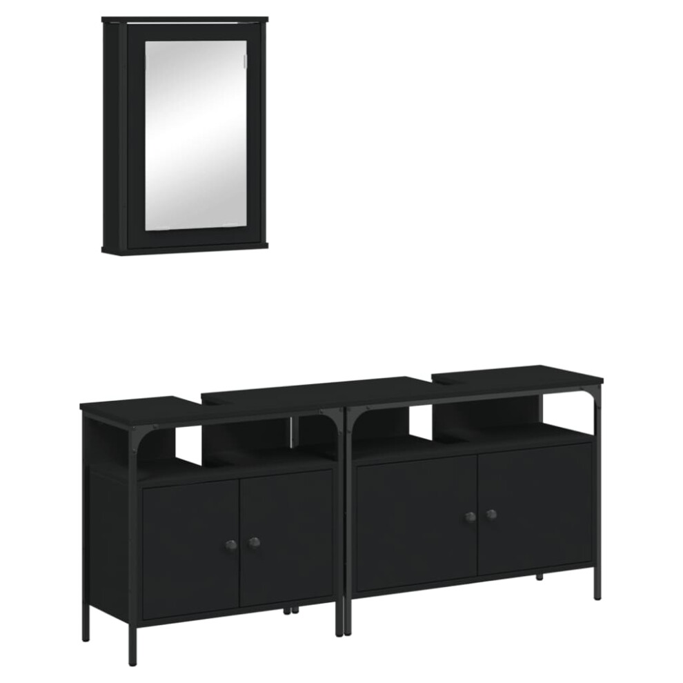 (black) vidaXL Bathroom Furniture Set 3 Piece Storage Sink Cabinet Engineered Wood