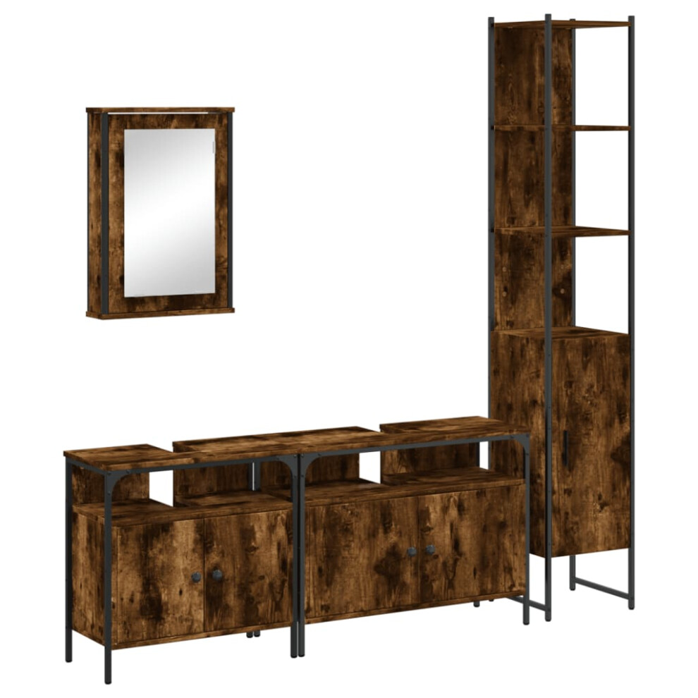 Vidaxl (Smoked Oak) Bathroom Furniture Set 4 Piece Storage Sink Cabinet Engineered Wood