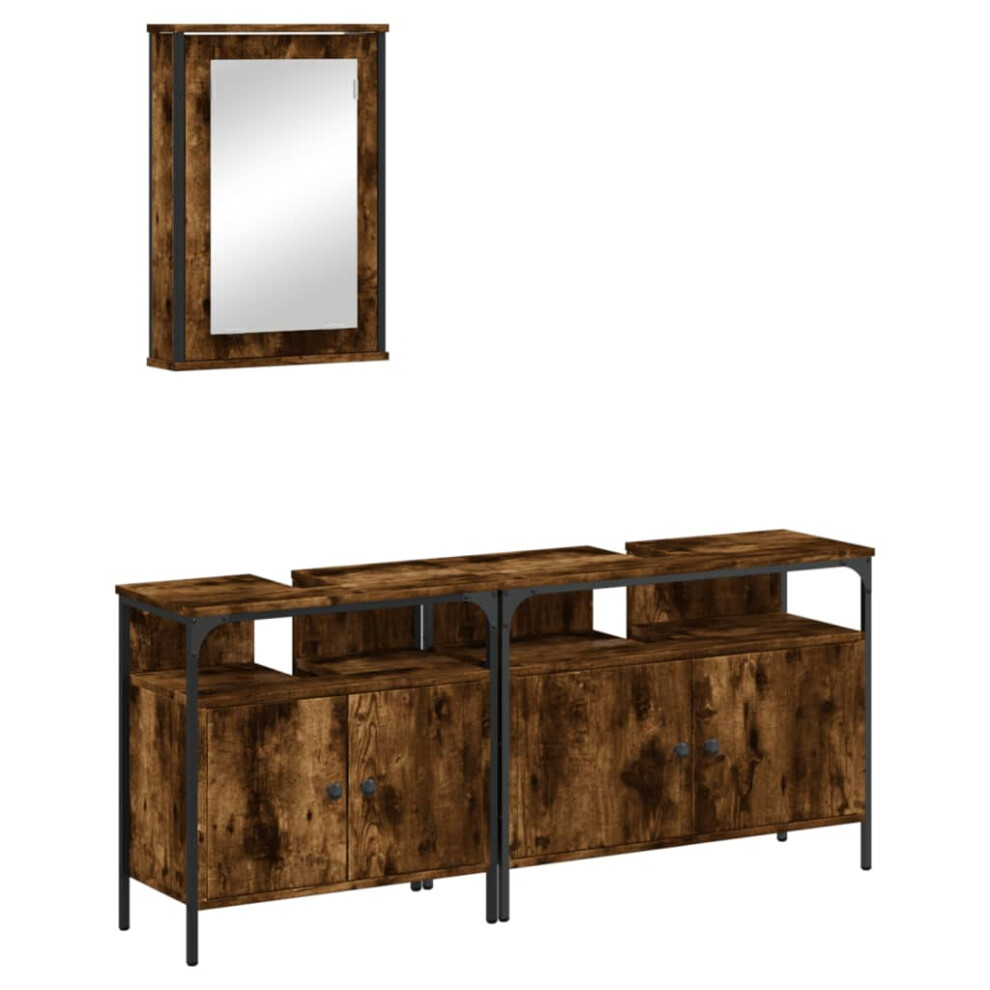 Vidaxl (Smoked Oak) Bathroom Furniture Set 3 Piece Storage Sink Cabinet Engineered Wood