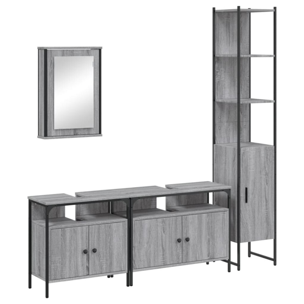 (grey sonoma) vidaXL Bathroom Furniture Set 4 Piece Storage Sink Cabinet Engineered Wood