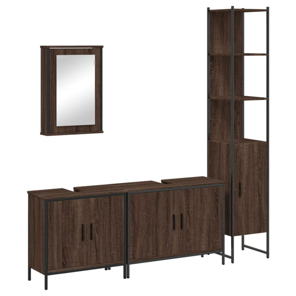 (brown oak) vidaXL Bathroom Furniture Set 4 Piece Sink Cabinet Brown Oak Engineered Wood