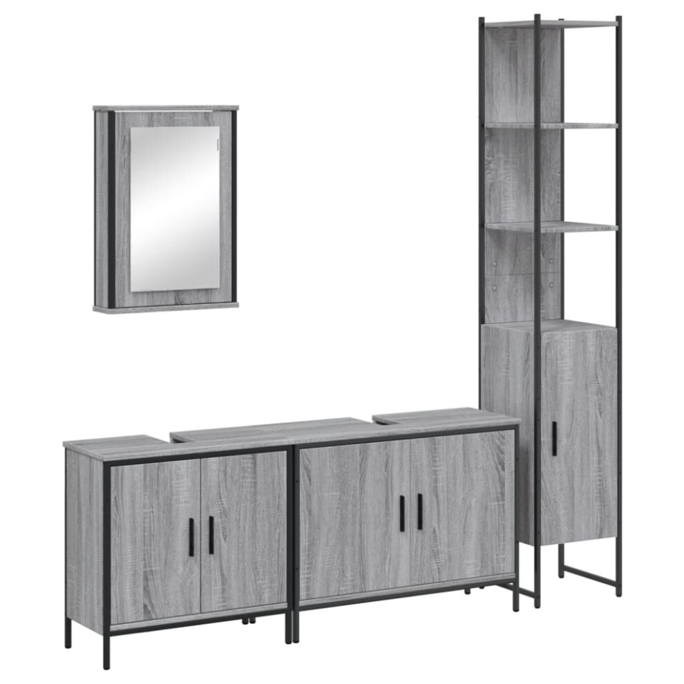 Vidaxl (Grey Sonoma) Bathroom Furniture Set 4 Piece Sink Cabinet Brown Oak Engineered Wood