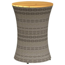 (grey) vidaXL Garden Side Table Dining Table Drum Shape Poly Rattan and Solid Wood