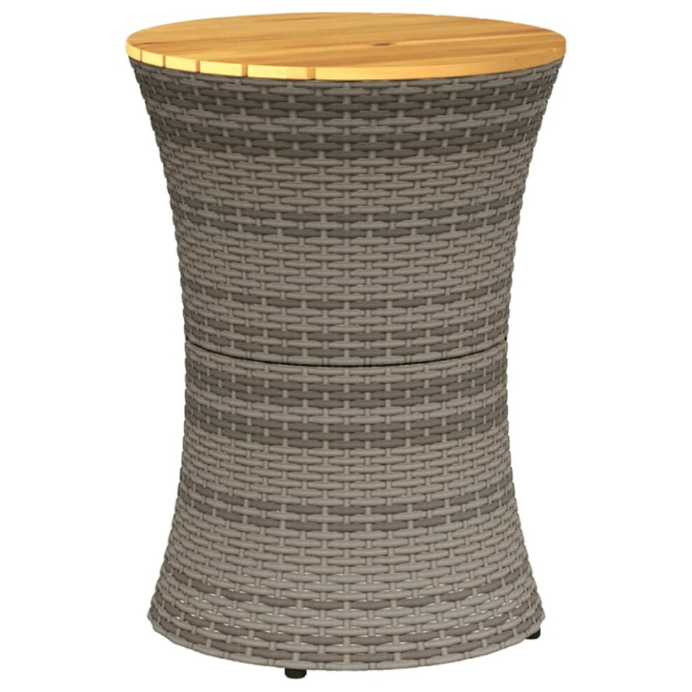 (grey) vidaXL Garden Side Table Dining Table Drum Shape Poly Rattan And Solid Wood