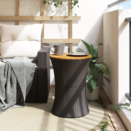 VidaXL (black) vidaXL Garden Side Table Dining Table Drum Shape Poly Rattan and Solid Wood 2