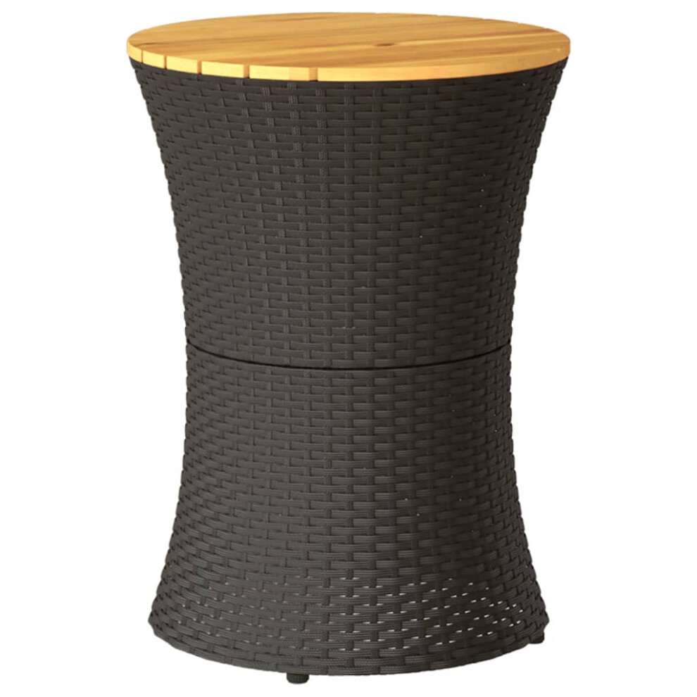 (black) vidaXL Garden Side Table Dining Table Drum Shape Poly Rattan and Solid Wood