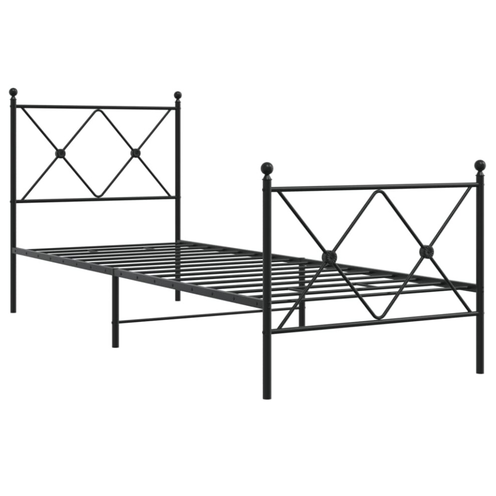 Vidaxl (Black, 90X190 Cm/With Headboard & Footboard) Metal Bed Frame With Headboard And Footboard Bed Base Black 80X200 Cm