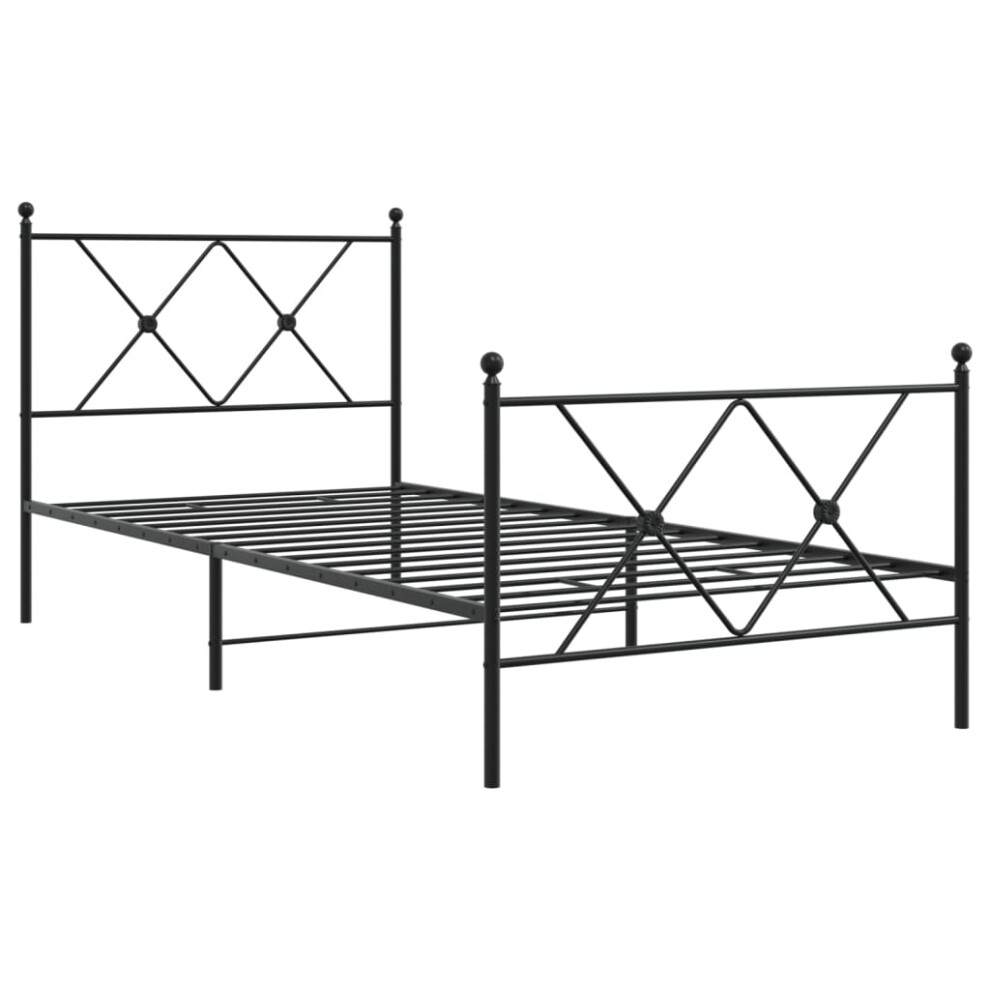 Vidaxl (Black, 90X200 Cm/With Headboard & Footboard) Metal Bed Frame With Headboard And Footboard Bed Base Black 80X200 Cm