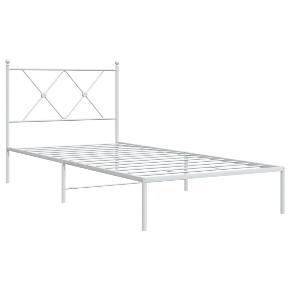 Vidaxl (White, 90X200 Cm/With Headboard) Metal Bed Frame With Headboard And Footboard Bed Base Black 80X200 Cm