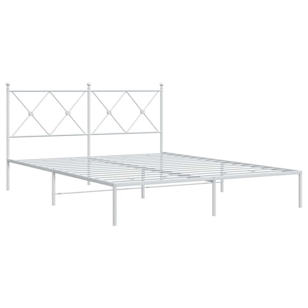 Vidaxl (White, 150X200 Cm/With Headboard) Metal Bed Frame With Headboard And Footboard Bed Base Black 80X200 Cm