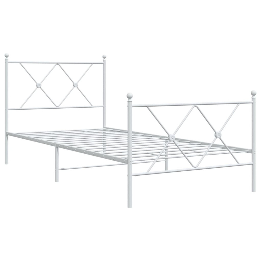 Vidaxl (White, 90X190 Cm/With Headboard & Footboard) Metal Bed Frame With Headboard And Footboard Bed Base Black 80X200 Cm