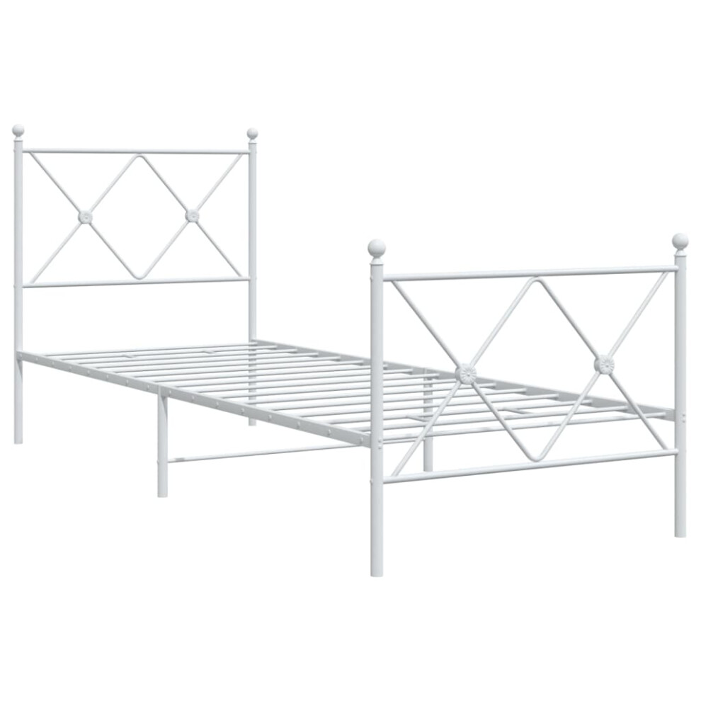 Vidaxl (White, 75X190cm/With Headboard & Footboard) Metal Bed Frame With Headboard And Footboard Bed Base Black 80X200 Cm