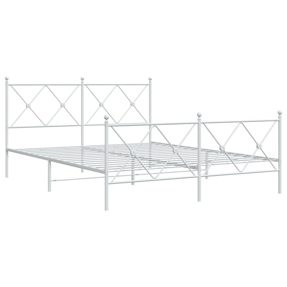 Vidaxl (White, 150X200 Cm/With Headboard & Footboard) Metal Bed Frame With Headboard And Footboard Bed Base Black 80X200 Cm