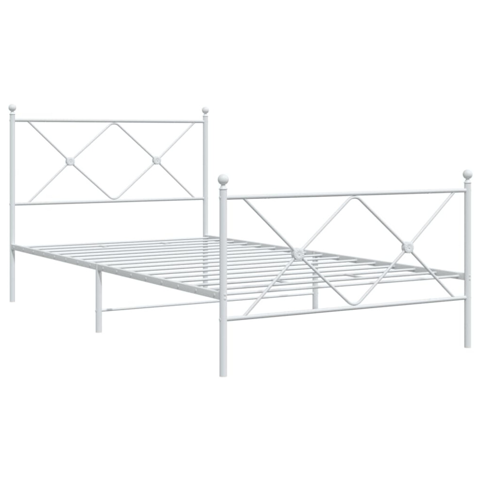 Vidaxl (White, 100X200 Cm/With Headboard & Footboard) Metal Bed Frame With Headboard And Footboard Bed Base Black 80X200 Cm